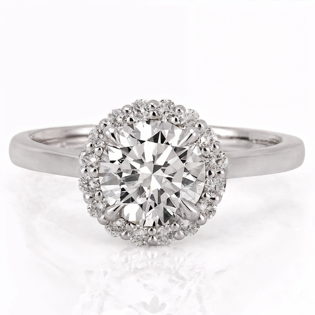 Anillo de compromiso halo redondo tulipán